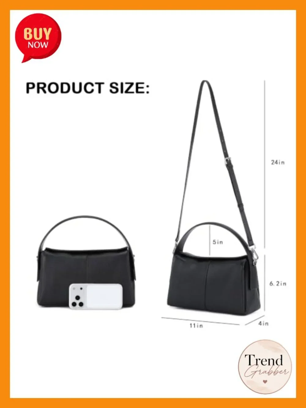 Genuine Top Grain Leather Hobo Shoulder Bag Tote 2-in-1